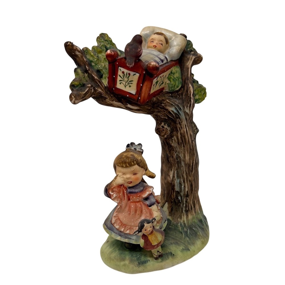 Lefton Rock-A-Bye Baby Figurine 1104 Vintage Ceramic Nursery Rhyme Japan 8 inch
